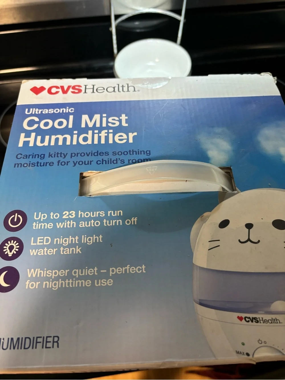 CVS Health Cool Mist Humidifier - White and Light Blue Kitty Design - Picture 3 of 3